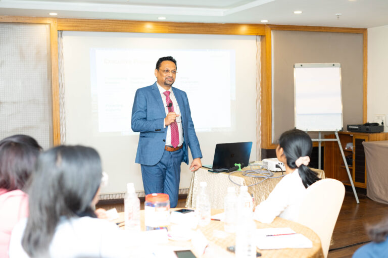 Saurabh Gupta, the facilitator, explaining a concept to the participants of a workshop on executive presence.